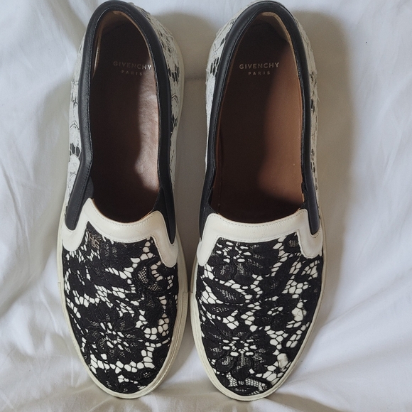 Givenchy White & Black Lace Slip-On Sneakers